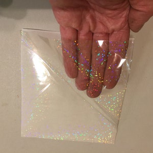Transparent holografiskt glitteröverlägg, självhäftande belagd klar glitterplast, lamineringskvalitet bild 2