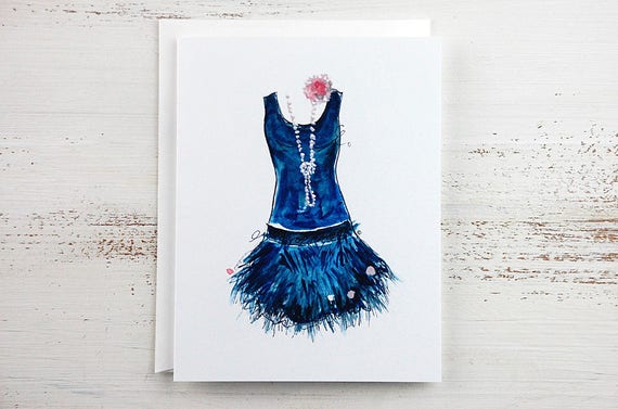 Fashion Card - Fashion Lover - Cards for Fashion Lovers - Stylish Card -  Blue Flapper Dress Note Card