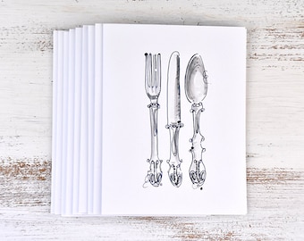 Dinner Party Invitations - Elegant Invitation - Dinner Party - Cards for Dinner Party - Silverware Note Card Set