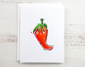 Food Card - Food Art - Cinco de Mayo - Chile Pepper Card - Mexican Food - Hot Pepper