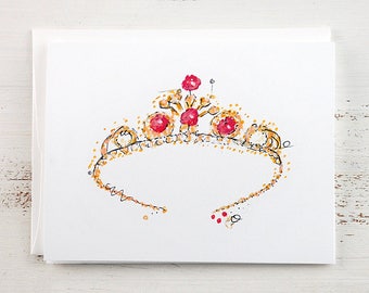 Princess Party Invitation - Princess Party - Girl's Stationery - Kids Party Invitation - Tiara Note Card