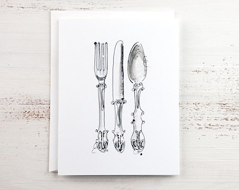 Dinner Party Invitation - Hostess Gift - Dinner Party - Silverware Note Card