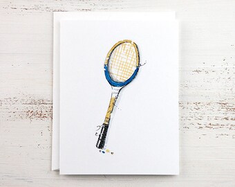 Sports Card - Tennis Card - Cards for Tennis Lover - Sports Lover - Blue Tennis Racquet Note Card