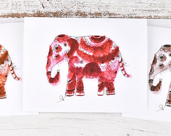 Elephants - Indian Elephant - Ganesha - Yoga Cards - Yoga Lover - Yoga Gift - Yogi - Indian Elephants Set 2