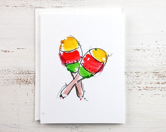Music Card - Musical Instrument - Cards for Musicians - Mexican Instruments - Maracas Note Card