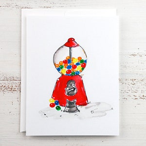 Kids Card - Candy Card - Kids Party Invitations -  Gumballs - Gumball Machine - Red Gumball Machine