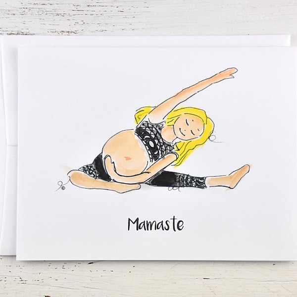 Yoga - Yoga Lover - Yogi - Prenatal Yoga - Prenatal - Pregnancy - Mom to be - Mom Card - Mamaste - Side Stretch Blonde