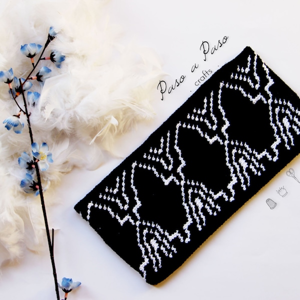 Alhambra clutch purse PATTERN, crochet purse, tapestry crochet bag, black and white, Moroccan style, geometrical pattern, patron ganchillo