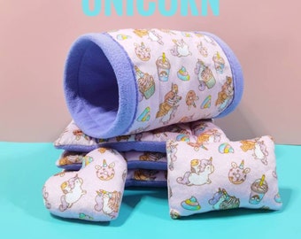 Bubu unicorn series Guinea pig Fleece Bed Cushion, Tunnel, Popcorn pillows & Peekaboo Fleece Forest