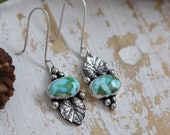 Sonoran Gold Turquoise Earrings Sterling Silver Gemstone Earrings Turquoise Drop Earrings Ivy Leaf Earrings Floral Jewelry