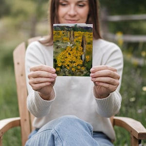 Wildflower Field ansichtkaart Gele veld wenskaart Handgeschilderde landschapswenskaart Natuur kunst Botanische kunst Cadeaukaart Verjaardagskaart