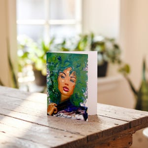 Tarjeta de felicitación imprimible / Tarjeta plegada / Retrato artístico original / Diseño femenino audaz / Tarjeta de felicitación imprimible de arte moderno