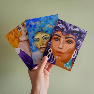 Tarjetas de felicitación con retratos femeninos/Impresiones de mi pintura original con sobres/Tarjetas de ilustración de moda/Tarjetas de estética retro