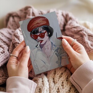 Tarjeta de felicitación imprimible / Tarjeta plegada / Retrato artístico original / Diseño femenino audaz / Tarjeta de felicitación imprimible de arte moderno / Tarjeta de regalo