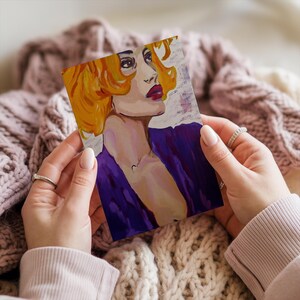Tarjeta de felicitación imprimible / Tarjeta plegada / Retrato artístico original / Diseño femenino audaz / Tarjeta de felicitación imprimible de arte moderno
