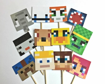 Printable, Stampy and Friends Cupcake Toppers, Stampylonghead, Friends, Stampy Birthday Party, Printable, Mine game Birthday Decorations
