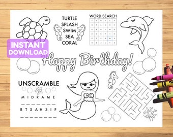 Mermaid Activity Sheet, Printable, Mermaid Birthday Party Favors, 8.5"x 11"