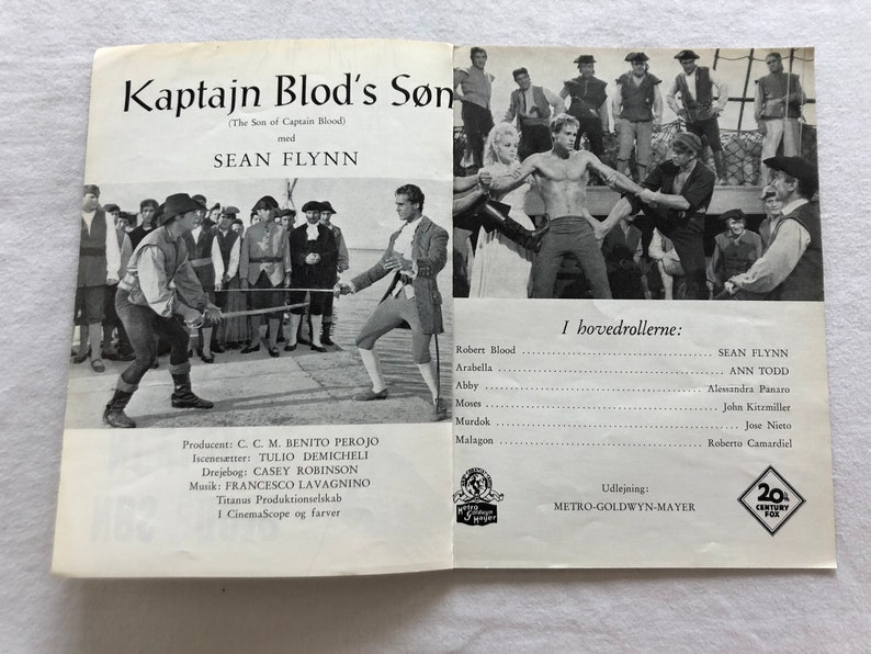 El hijo del capitán Blood Sean Flynn Alessandra Panaro 1962 Vintage Collectible Memorabilia Danish Movie Theater Souvenir Original Programme image 3