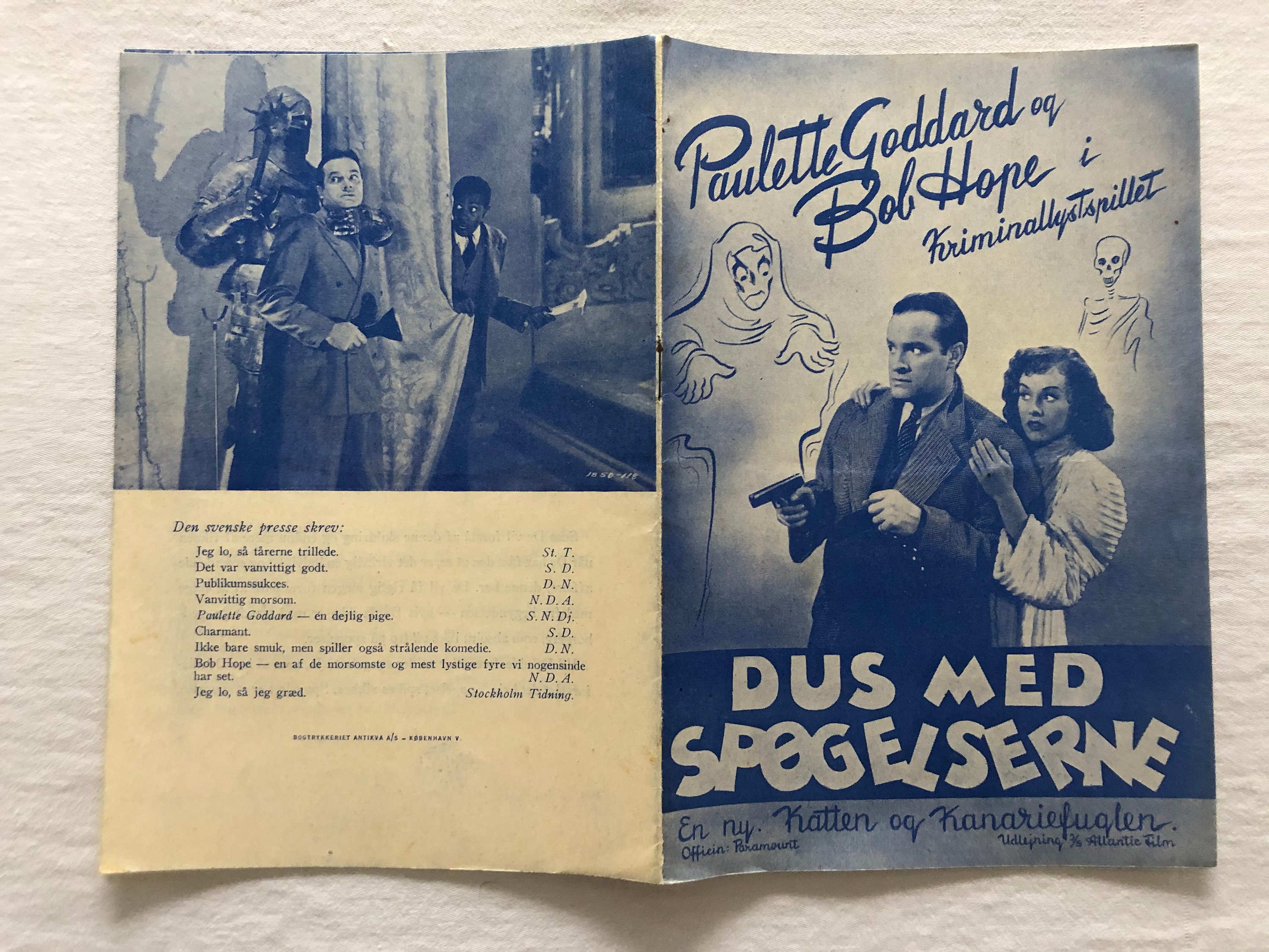 The Ghost Breakers Bob Hope Paulette Goddard Richard Carlson 1940 Collectible Memorabilia Danish Movie Theater Souvenir Original Programme