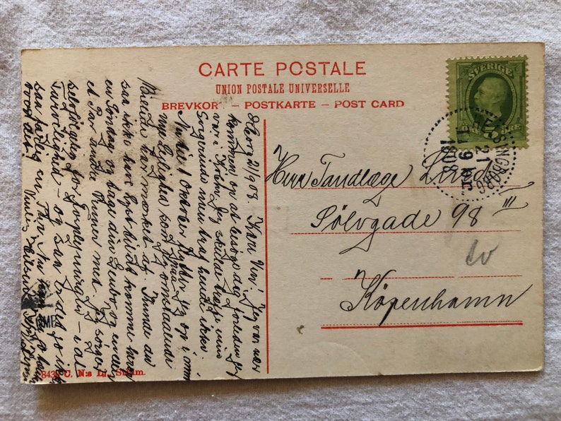 Eneborgsv\u00e4gen Helsingborg Sweden 1908 Stamped Used Antique Vintage Original Postcard Early Mid 1900/'s