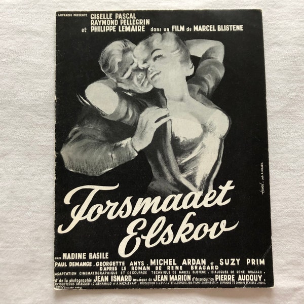 Le feu dans la peau Gisèle Pascal Raymond Pellegrin 1954 Collectible Memorabilia Danish Movie Theater Souvenir Original Programme