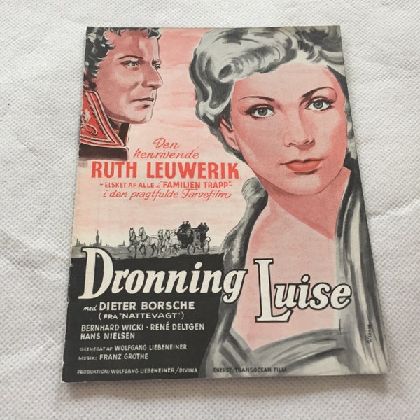 Königin Luise Ruth Leuwerik Dieter Borsche Bernhard W Vintage 1957 Collectible Memorabilia Danish Movie Theater Souvenir Original Programme