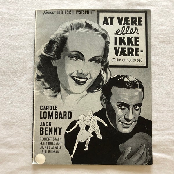 To Be or Not to Be Carole Lombard Jack Benny 1942 Vintage Collectible Memorabilia Danish Movie Theater Souvenir Original Programme