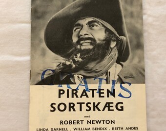 Blackbeard, the Pirate Robert Newton Linda Darnell 1952 Vintage Collectible Memorabilia Danish Movie Theater Souvenir Original Programme