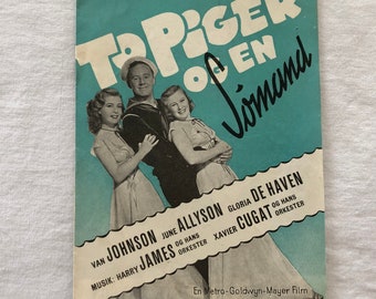 Two Girls and a Sailor Van Johnson June Allyson Gloria DeHaven 1944 Collectible Memorabilia Danish Movie Theater Souvenir Original Programme