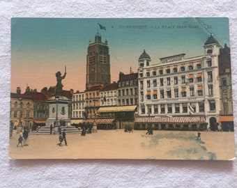 Dunkerque La Place Jean - Bart France  Un Stamped Not Used Antique Vintage Original Postcard Early / Mid 1900's