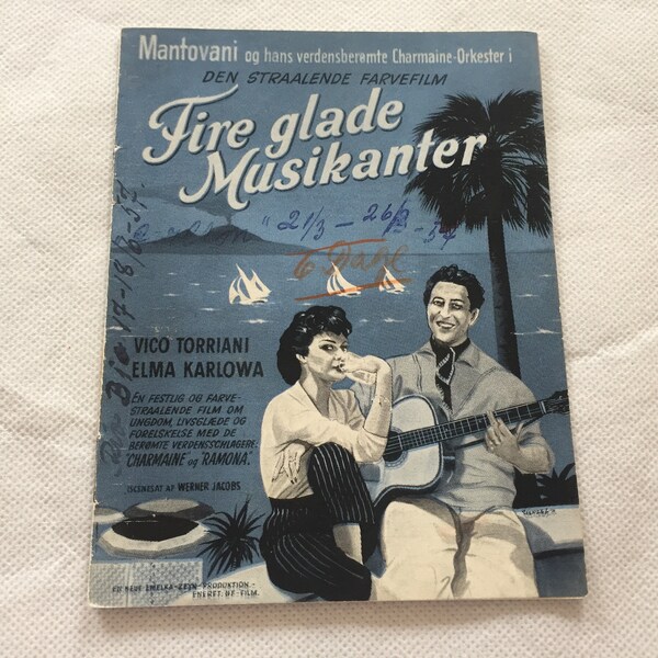 Gitarren Der Liebe Paul Bös Walter Janssen Vico T Vintage 1954 Collectible Memorabilia Danish Movie Theater Souvenir Original Programme