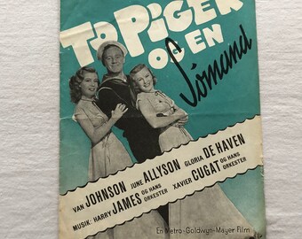 Two Girls and a Sailor Van Johnson June Allyson Gloria DeHaven 1944 Collectible Memorabilia Danish Movie Theater Souvenir Original Programme