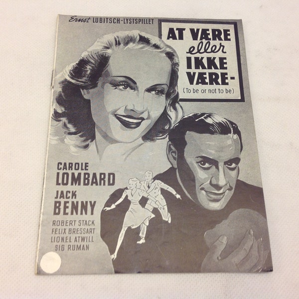 To Be or Not to Be Carole Lombard Jack Benny Stack Old 1942 Vintage Collectible Memorabilia Danish Movie Theater Souvenir Original Programme