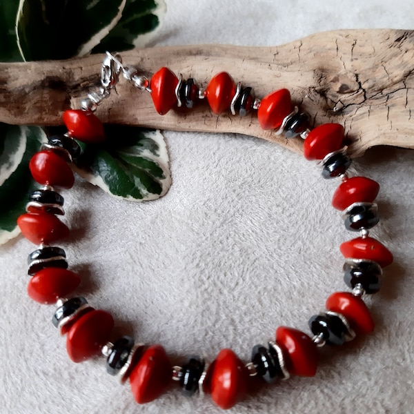 Bracelet graines l'eglise rouge, hematite