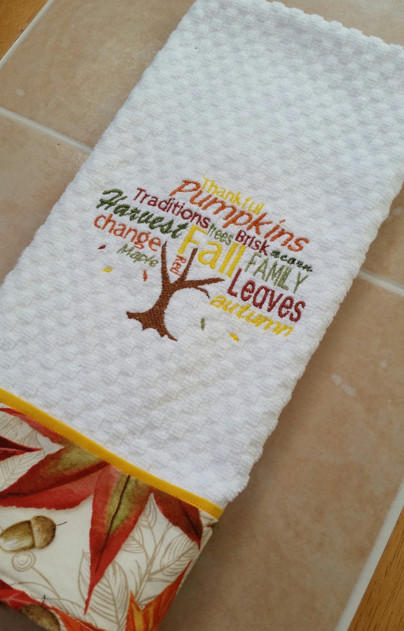 Autumn Dish Towel/ Fall Kitchen Towel/ Embroidered Kitchen Etsy