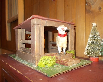 Primitive Handmade Wood Animal Stable: Folk Art Homestead Barn