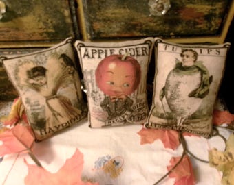 Primitive Fall Mini Pillows ( Set of 3) Seed Pack Bowl Filler, Thanksgiving
