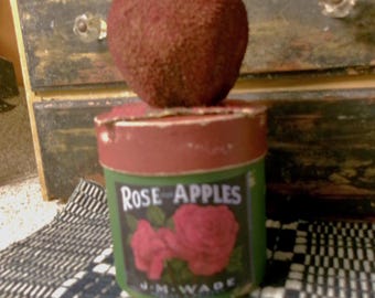 Primitive Pantry Box with Grungy Apple, Rustic Distressed Lidded Container