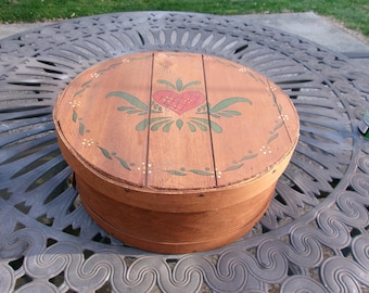 Vintage (Large Round) Bentwood, Pantry Cheese Box, Tole Folk Art