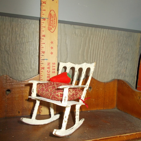 Rocking Chair Pin Cushion, Sewing Notions, Mini Doll Seat, Seamstress Gift, Cast Iron Metal, Miniatures, Doll Furniture, Vintage Recycled