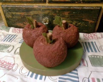 Primitive Blackened Spice Grungy Apples (set of 3) Fall Bowl Filler, Fake Fruit Ornaments