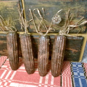 Blackened Wax, Grungy Corn Ornaments, Set of 4,  Primitive Fall, Bowl Filler, Wax Veggies, Pantry Cupboard Tucks, Centerpiece, Thanksgiving