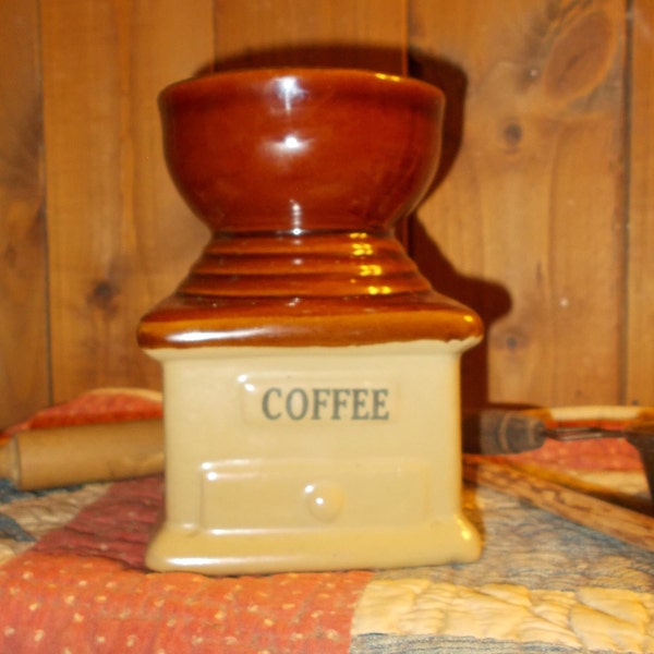 Coffee Grinder Vase, Vintage Ceramics Planter, Utensil Holder, Glazed Pottery, Mid Century, Brown Stoneware, Coffee Cafe Decor, Retro 1960s