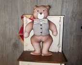 Vintage Cloth Bear, Stuffed Teddy, Toy Works Company, Handmade Dolls, Fabric Animal, Teddy Bears, Soft Sculpture, Shelf Sitter, Nursery Room