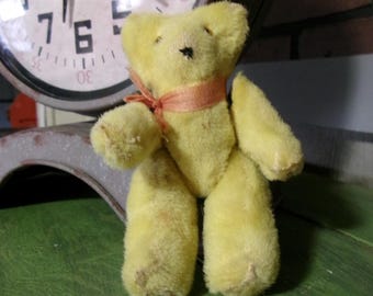 Vintage Miniature Teddy Bear, Glass Eyes & Jointed Limbs, 5 inch tall