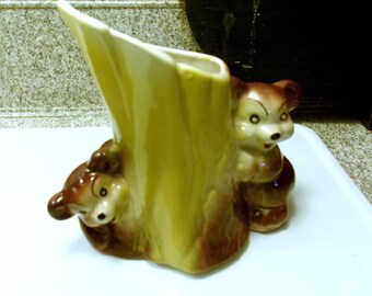 Vintage Ceramic Bear Planter, American Bisque, Plant Vase, Kitschy, Glazed Pottery