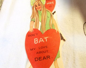 Rare Valentine Card, Old Bat Lady, Creepy Witch, Vintage 1960s , Collectible HTF, Halloween Valentine, Spooky Weird, Kids Party Card