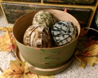 Primitive Rag Balls (3 Large Size)  Antique Coverlet Cloth, Fall Bowl Filler