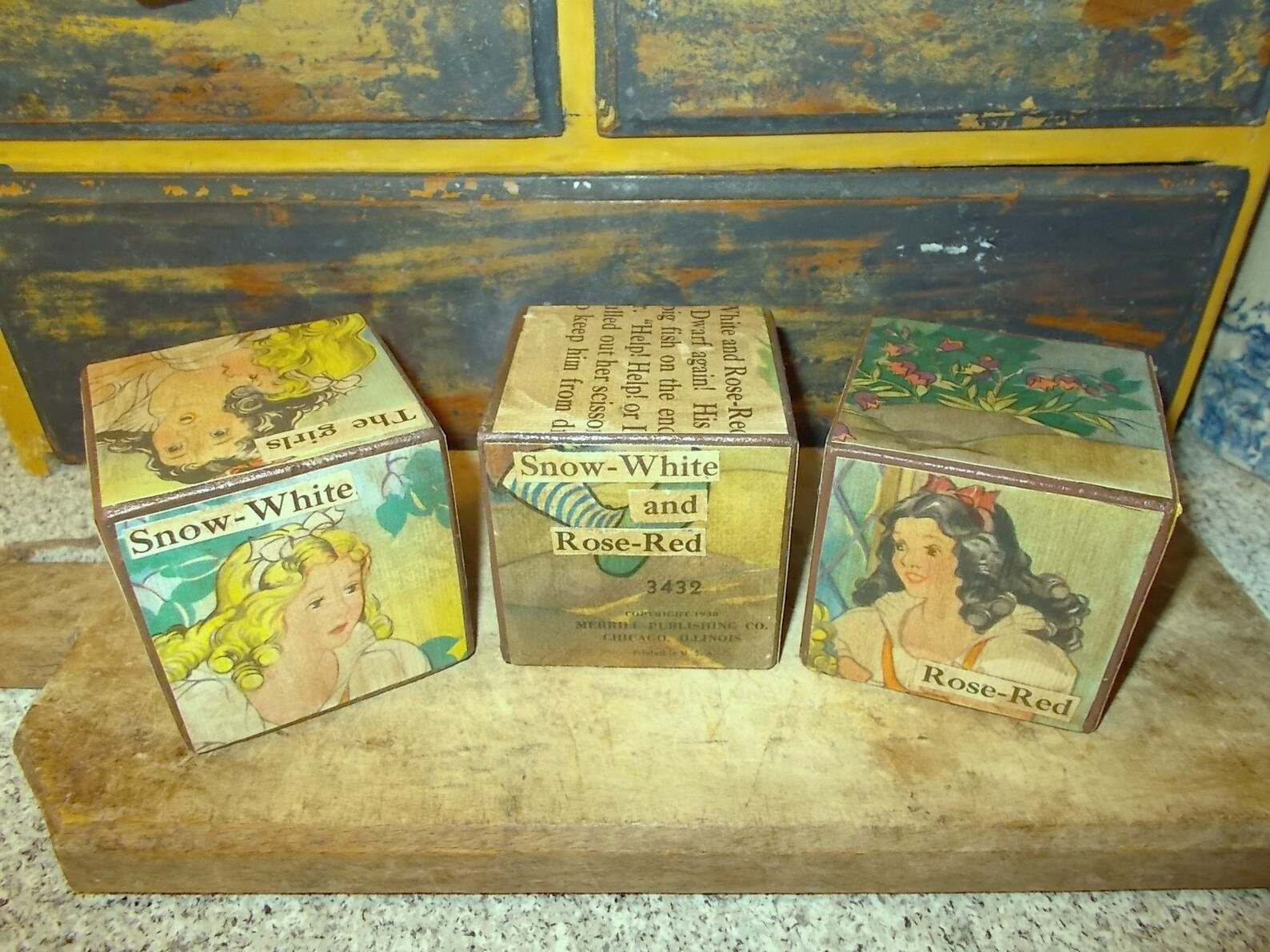 Snow White Rose Red Wooden Blocks Shelf Ornaments Decoupage Etsy