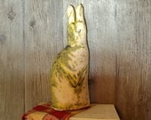 Primitive cloth rabbit, stuffed bunny, Arnold Print Works, standing rabbit, shelf sitter, vintage nursery, farmhouse decor, country rustic